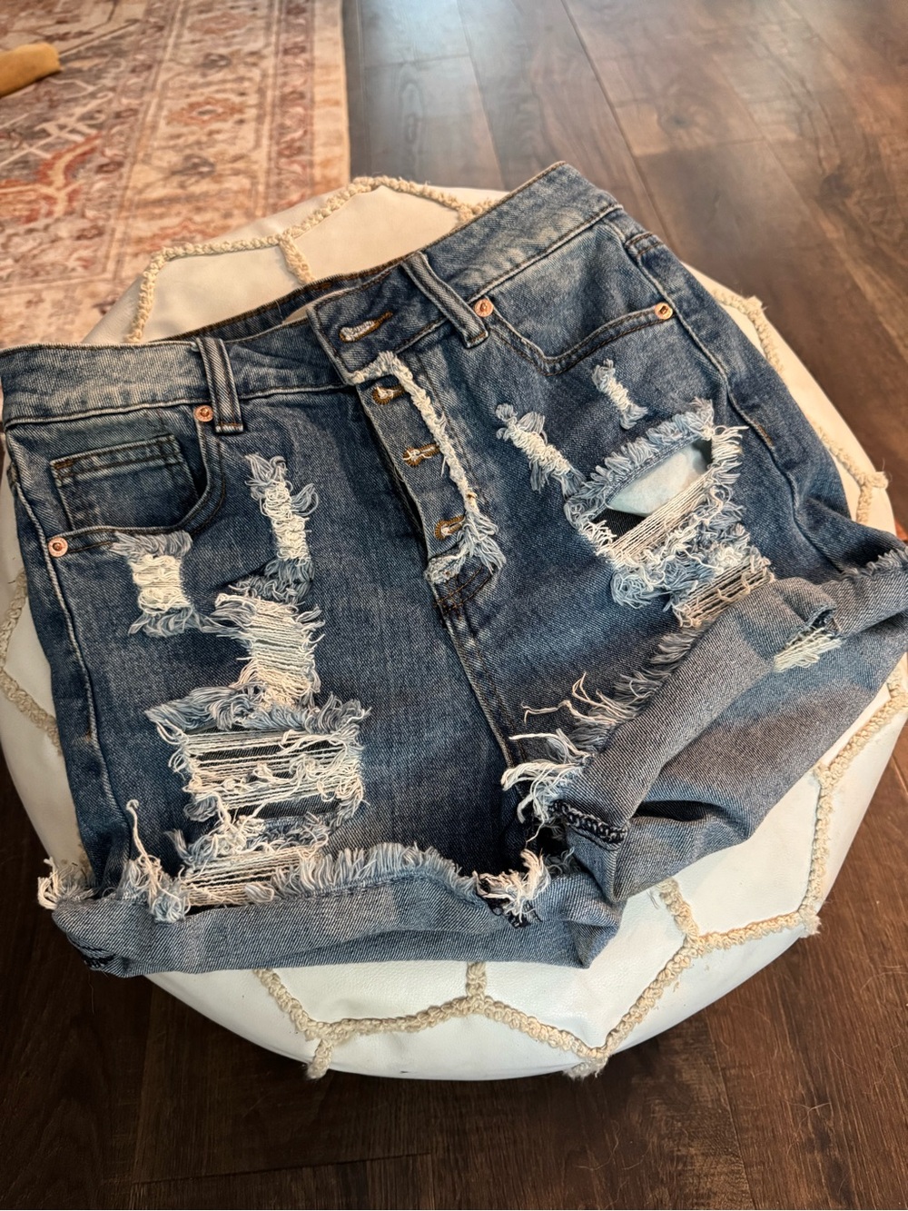 Los Angeles Distressed Blue Denim Shorts - Picture 3 of 7